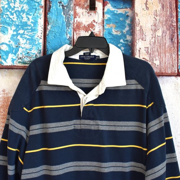 Men's Daniel Cremieux Rugby Shirt Padded Elbow Patches 2XT TALL Blue Striped - Picture 2 of 12